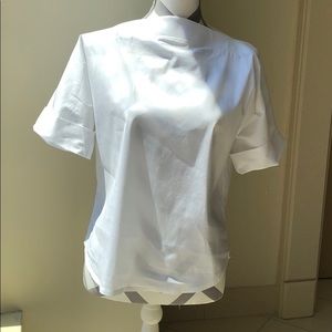 White Cotton Blouse With Boat Neck Detail